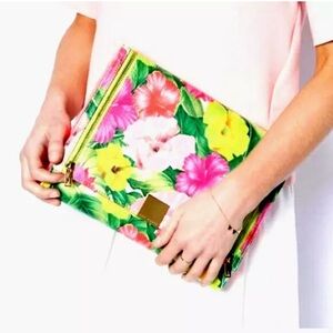 Ted Baker Macia Pink and Green Tropical Floral Clutch Bag Beautiful!